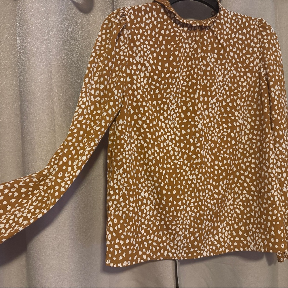 Brown and White Patterned Women's Top